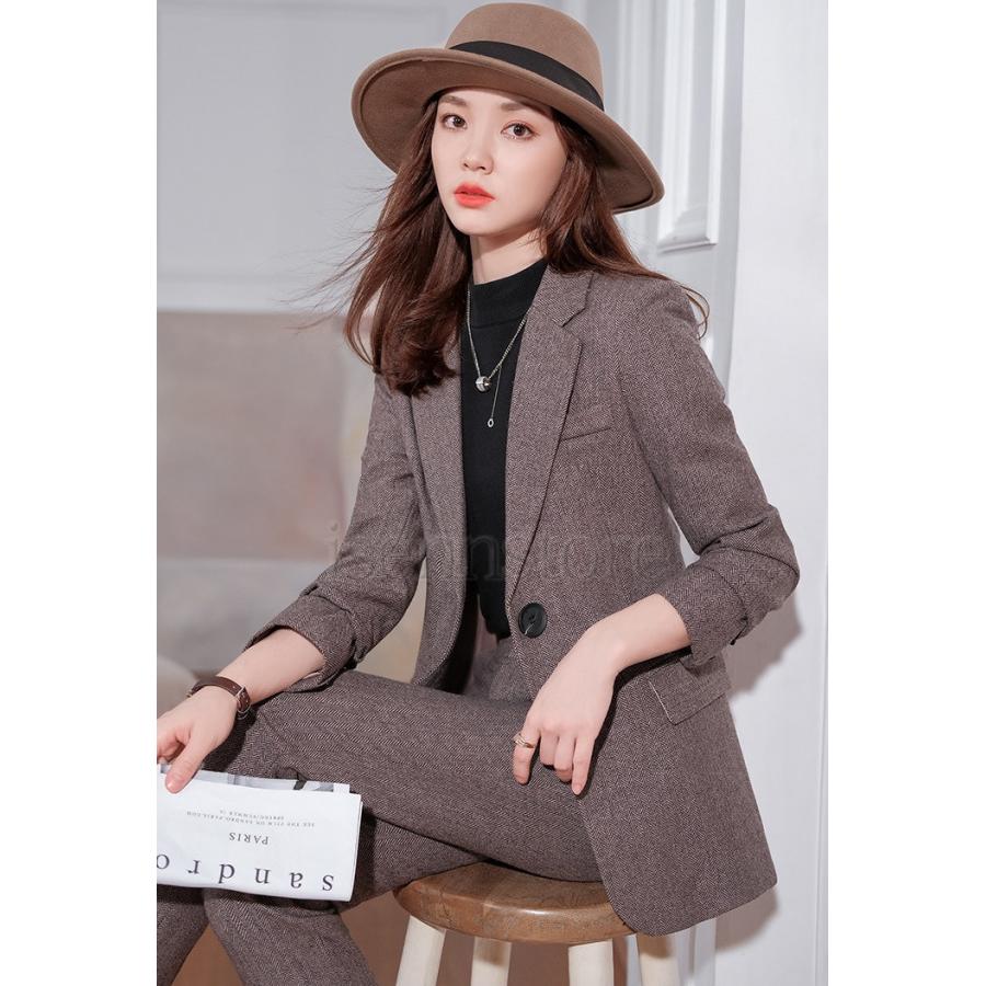 秋冬 スーツ フォーマル 厚手 冬用 長袖 ジャケット ズボン レディース 2つボタン ウール ポリエステル 大人 上品 結婚式 ビジネス エレガント ママ OL 秋冬 スーツ フォーマル 厚手 冬用 長袖 ジャケット ズボン レディース