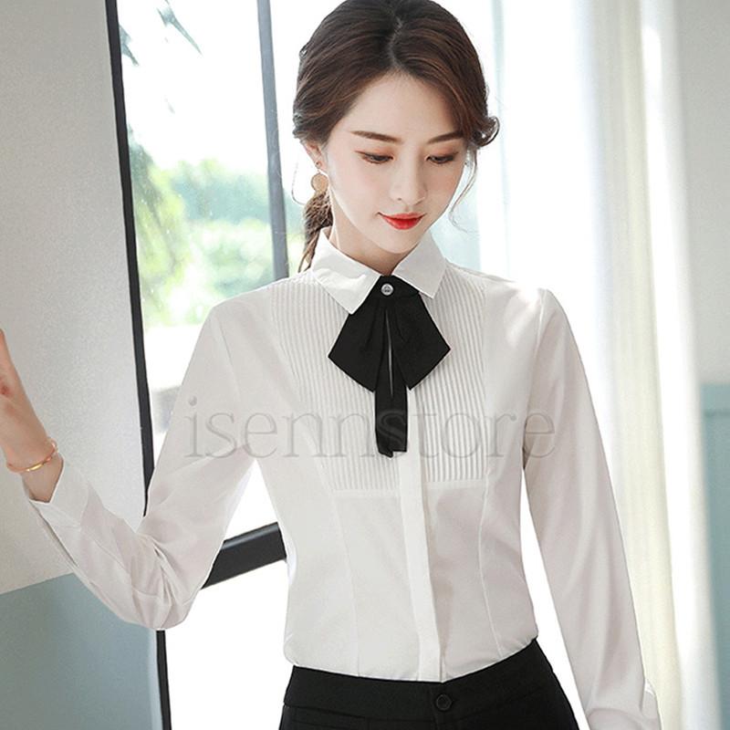 ワイシャツ ブラウス レディース 長袖 スーツ インナー 白い ブルー