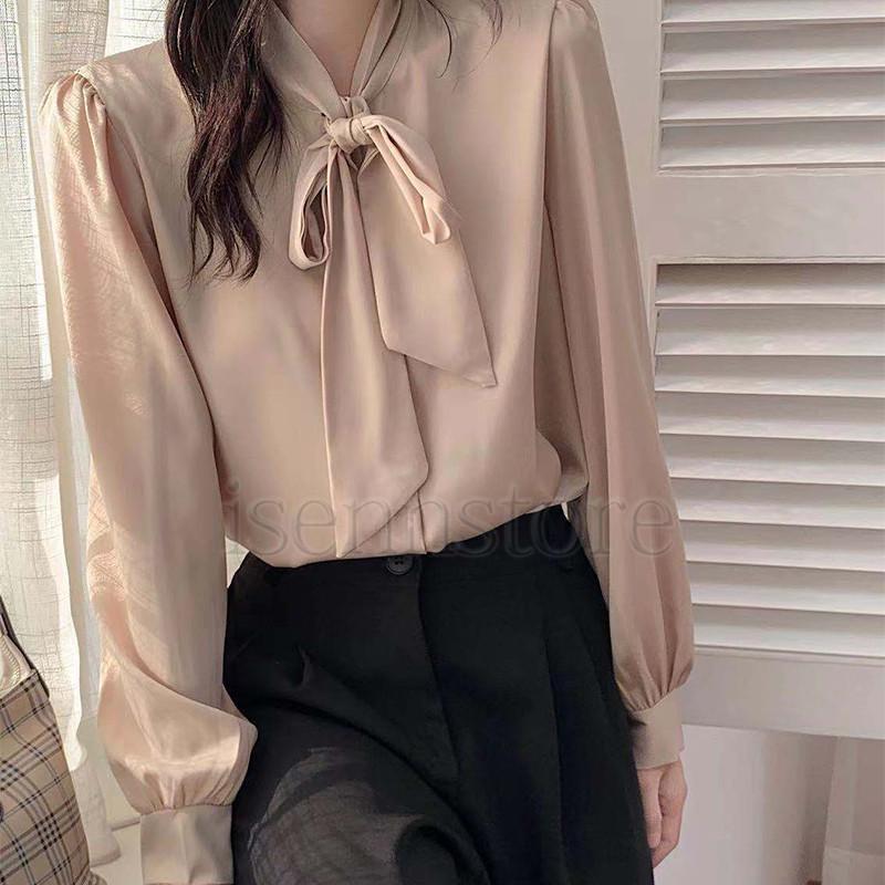 ブラウス フォーマル ボウタイ 長袖 サテン 光沢 とろみシャツ