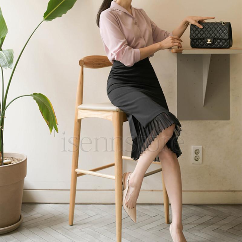 プリーツドッキングスカート ロング ミモレ丈 レディース