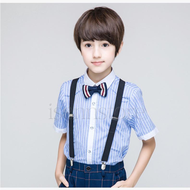 キッズ ワイシャツ+蝶ネクタイ2点セット 男の子 フォーマル ストライプ