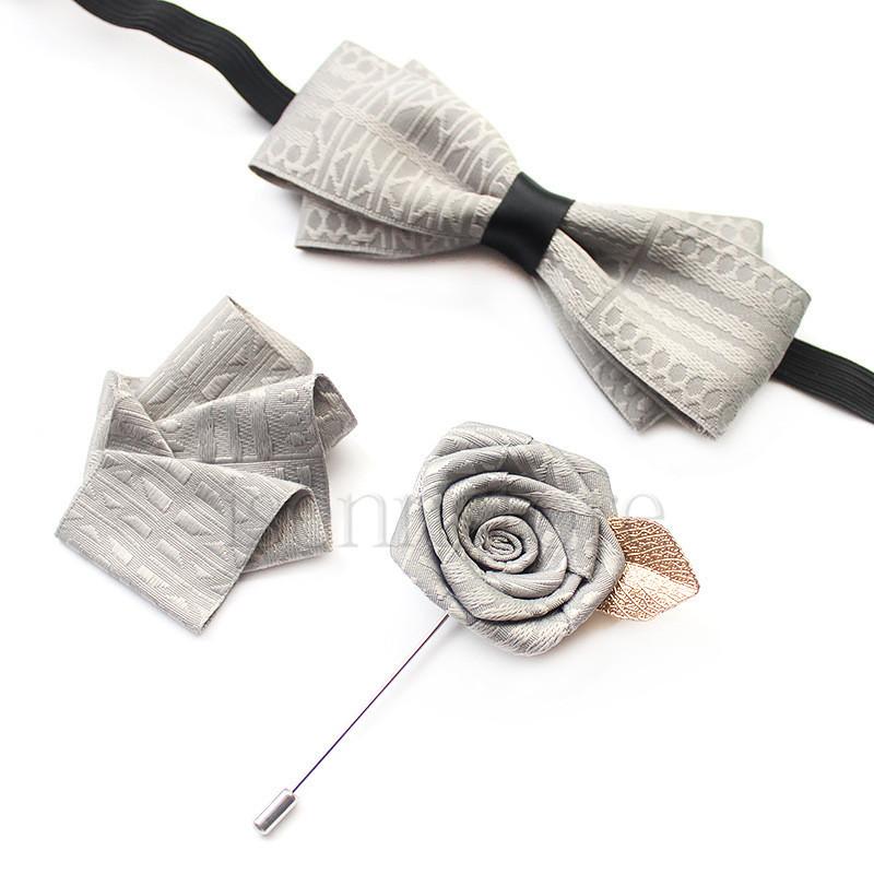 蝶ネクタイ ポケットチーフ 薔薇柄ブローチ 3点SET フォーマル 結婚式