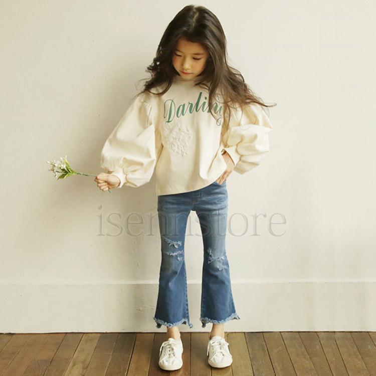 ダメージ デニム ブーツカットパンツ キッズ 子供服 女の子 ロング