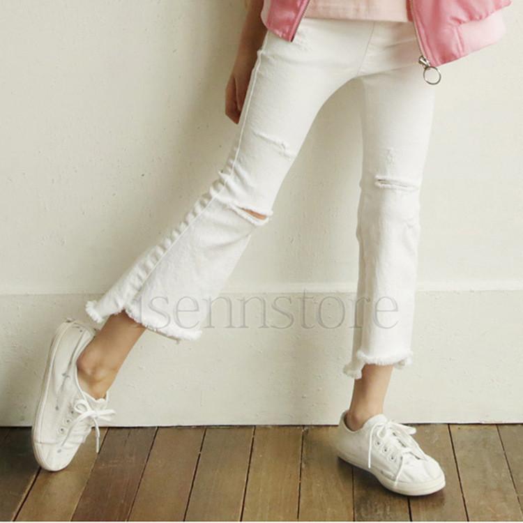 ダメージ デニム ブーツカットパンツ キッズ 子供服 女の子 ロング