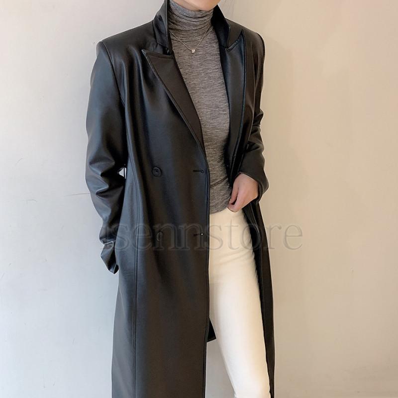 レザーコート レディース 革 ロングコート トレンチコート PU革 レザーコート レディース 革 ロングコート トレンチコート PU革