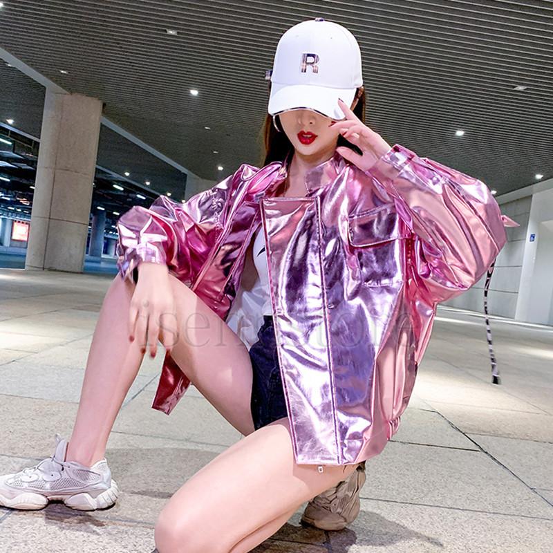 メタリックジャケット女性 スタイリッシュ 光沢 レディース 春服
