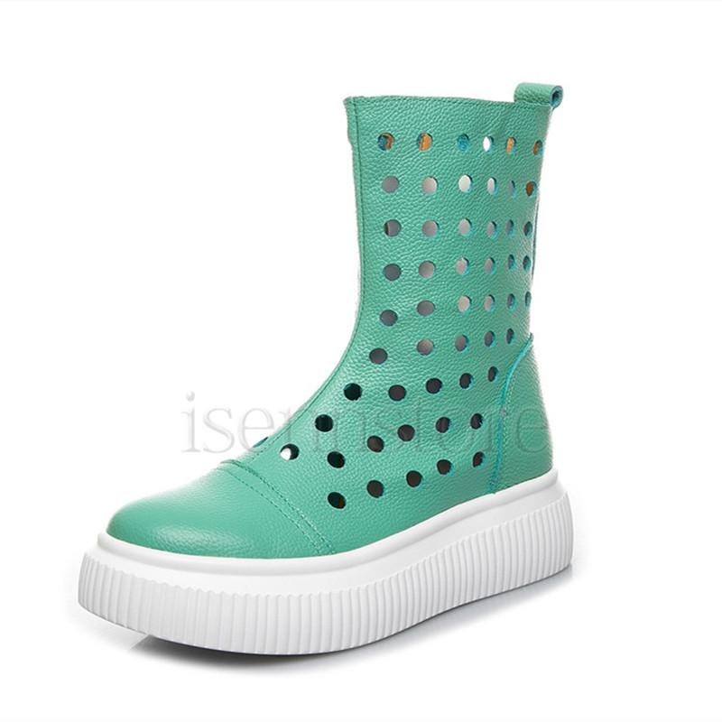 牛革ジッパーのパンチング春夏ブーツ コンフォート サマーブーツ