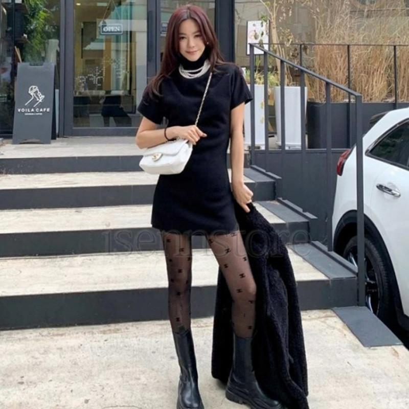 ニットワンピース ワンピース 春夏ハイネック タイトワンピース ミニ丈