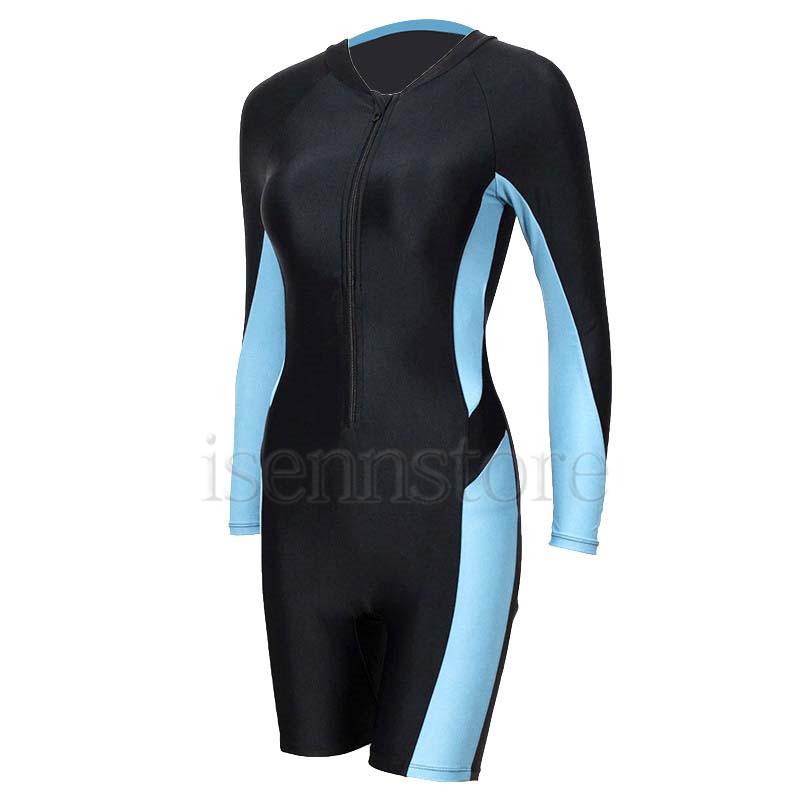 競泳水着フィットネス 長袖 めくれ防止フロントジッパー レディース