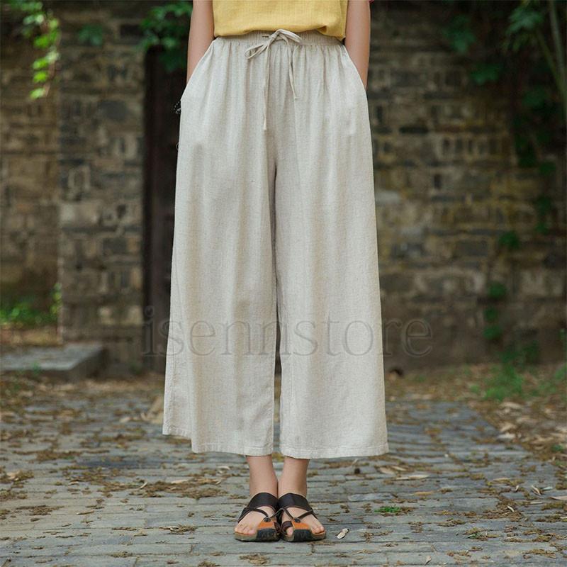 麻パンツ レディース リネンカジュアルパンツ ナチュラル ゆったり