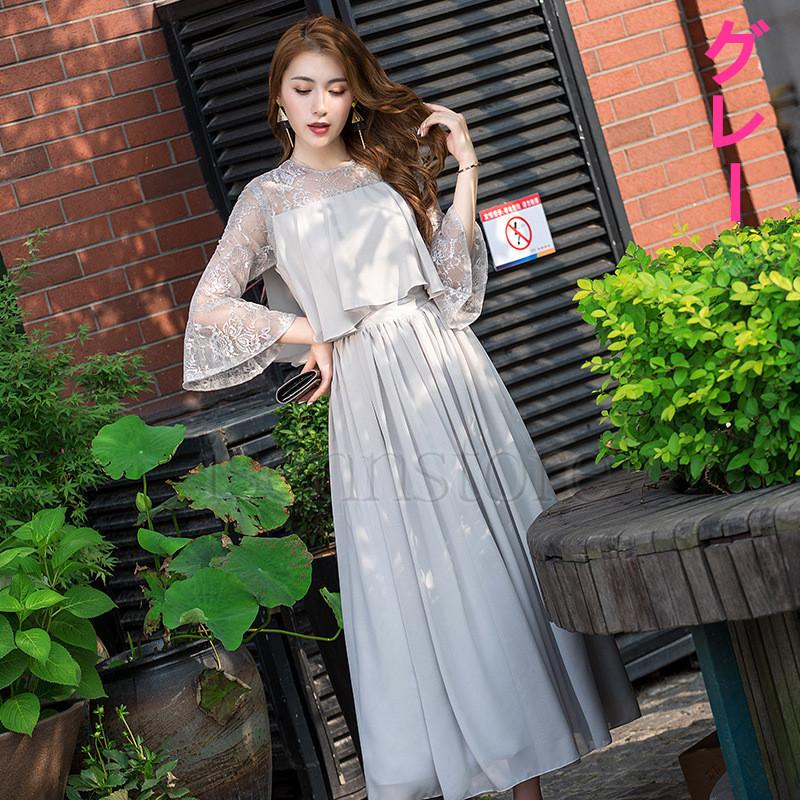 レディース Aライン ワンピース レース ドレス 結婚式 シースルー シフォン レイヤード ロングドレス ワンピ パーティ お呼ばれ フォーマルドレス 発表会 披露宴 |  | 02