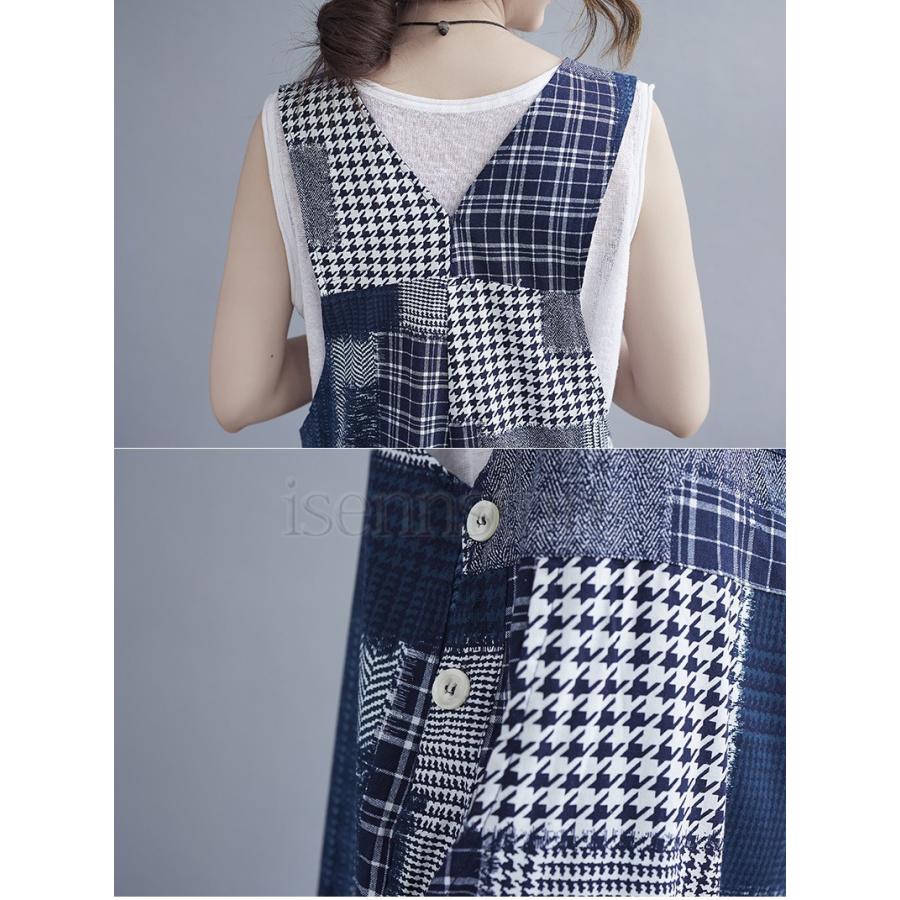 麻パンツ リネン風 ワイドサロペットパンツ つなぎ パッチワーク