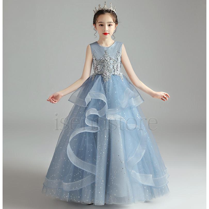 子供ドレス 発表会 キッズ ノースリーブ 刺繍 花柄 フォーマル