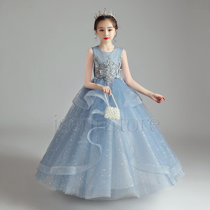 子供ドレス 発表会 キッズ ノースリーブ 刺繍 花柄 フォーマル