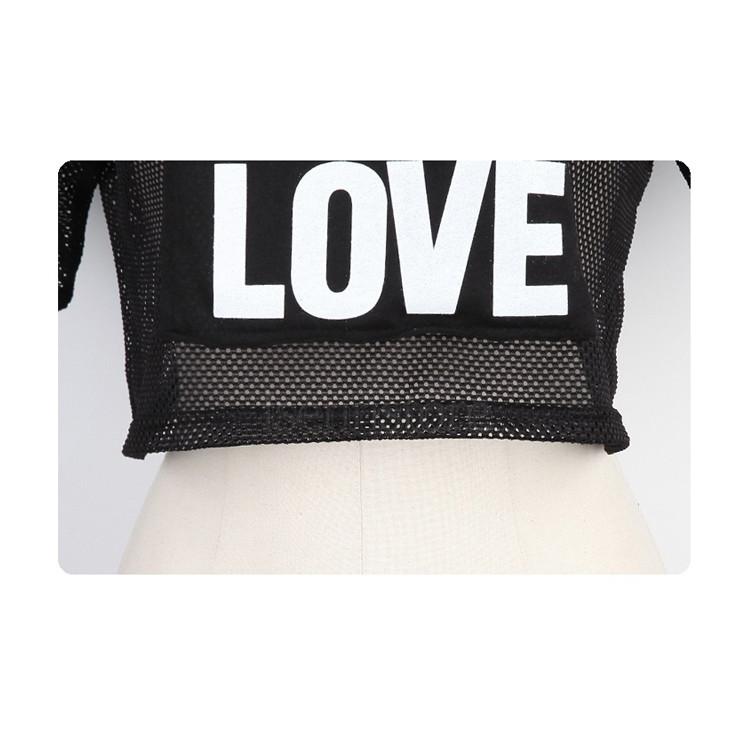 ヒップホップ ダンス衣装 Tシャツ トップス メッシュ へそ出し 黒ロゴ