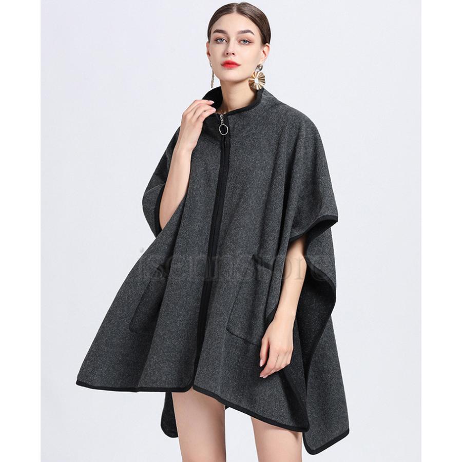 スタンドカラーポンチョ レディース 秋冬 トップス 羽織 ジップアップ