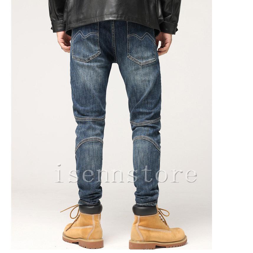 ステッチ加工 バイカーパンツ スキニーデニム メンズ ストレッチ