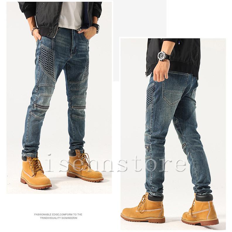 モトクロス スキニーデニム ステッチ ジップ ZIP バイカー デニム