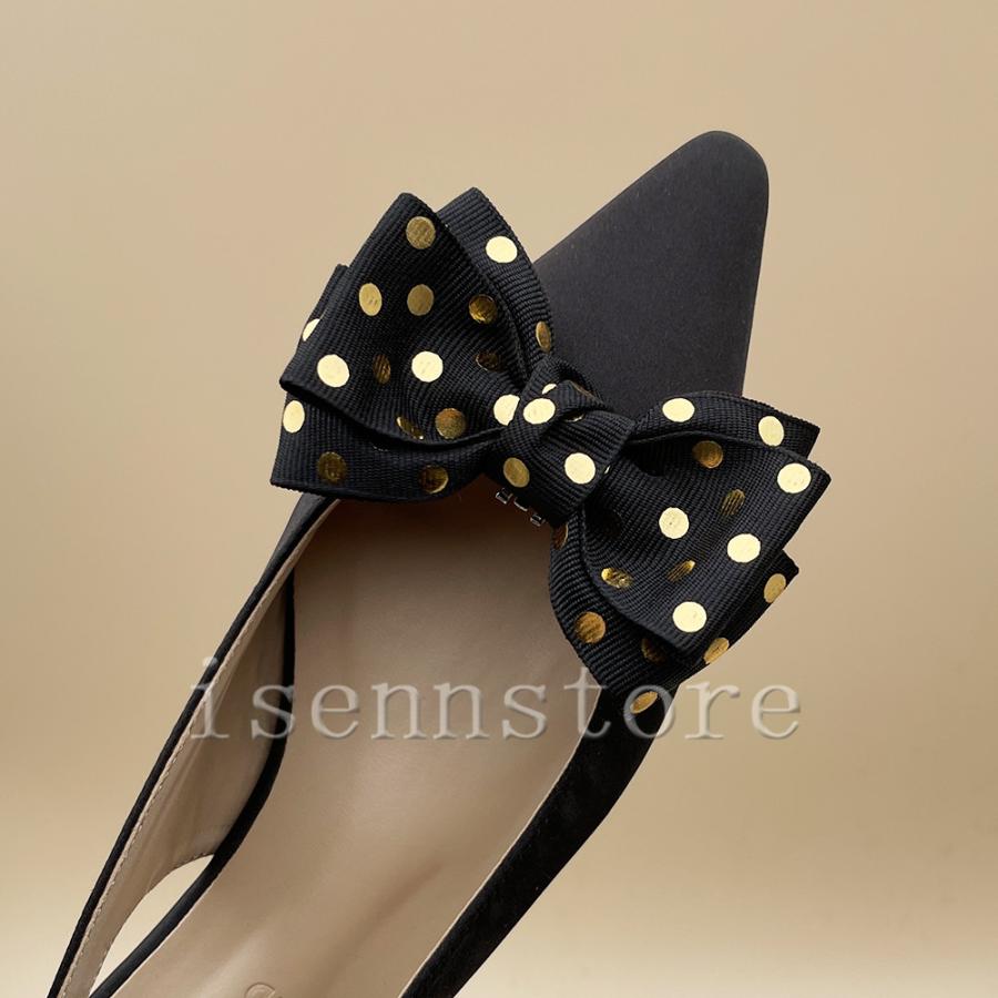 美品　オッフェン　リボン黒白水玉シューズ 美品 オッフェン リボン黒白水玉シューズ Öffen(オッフェン