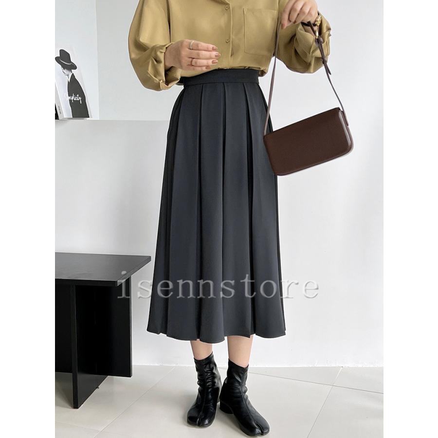 タックフレアスカート ロングスカート 上品 Aライン マキシ丈