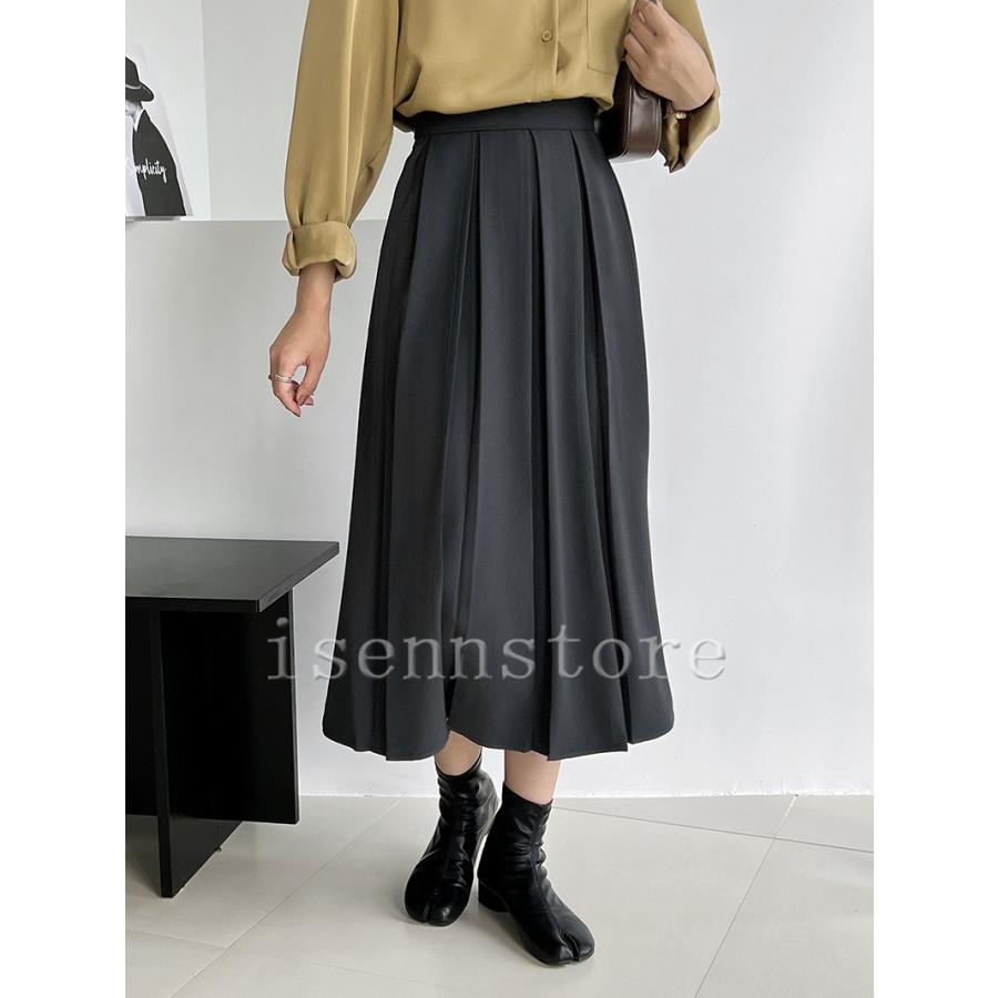 タックフレアスカート ロングスカート 上品 Aライン マキシ丈