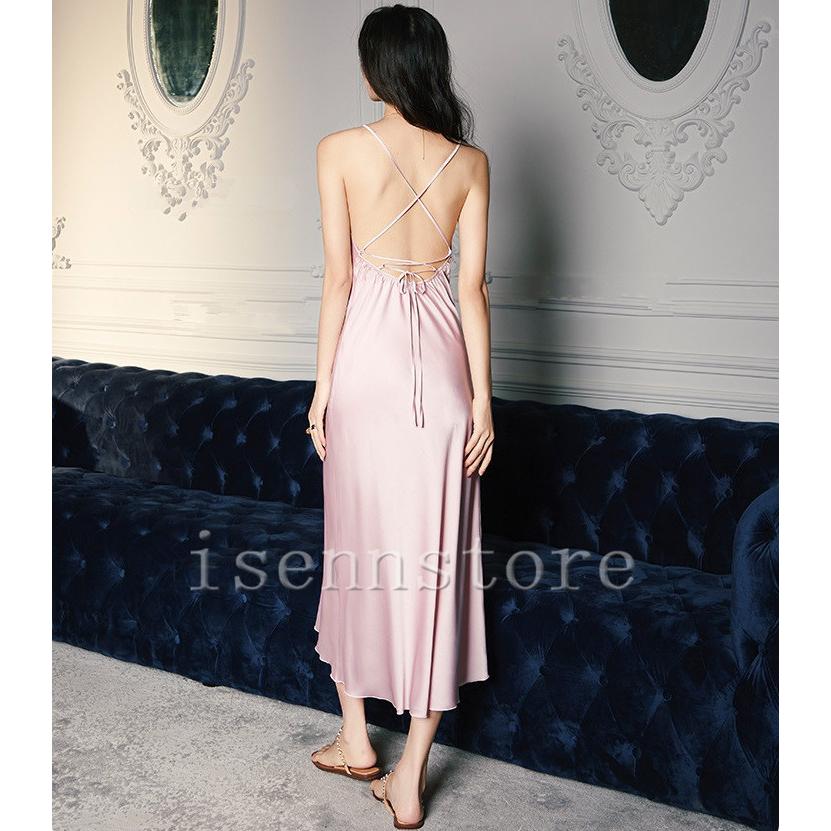 新色 サテン パジャマ 絹 ネグリジェ 部屋着 キャミソール ワンピ