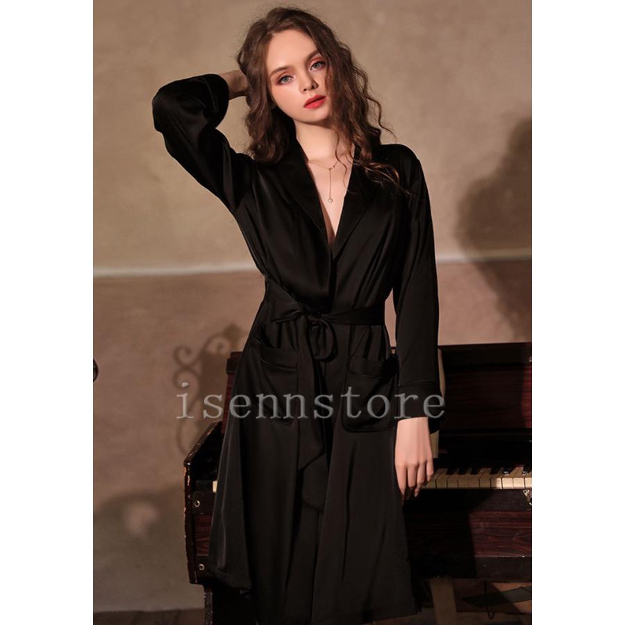 ルームウェア サテン ポケット ナイトガウン パジャマ レディース 部屋