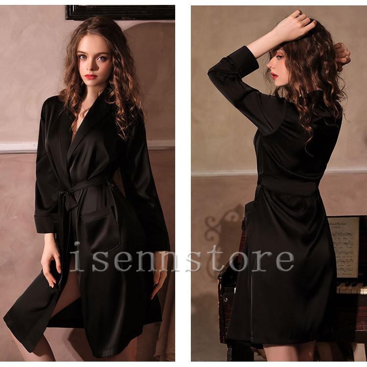 ルームウェア サテン ポケット ナイトガウン パジャマ レディース 部屋