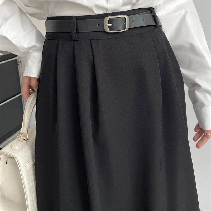 ドレープ ロングスカート ハイウエスト ベルト付き レディース