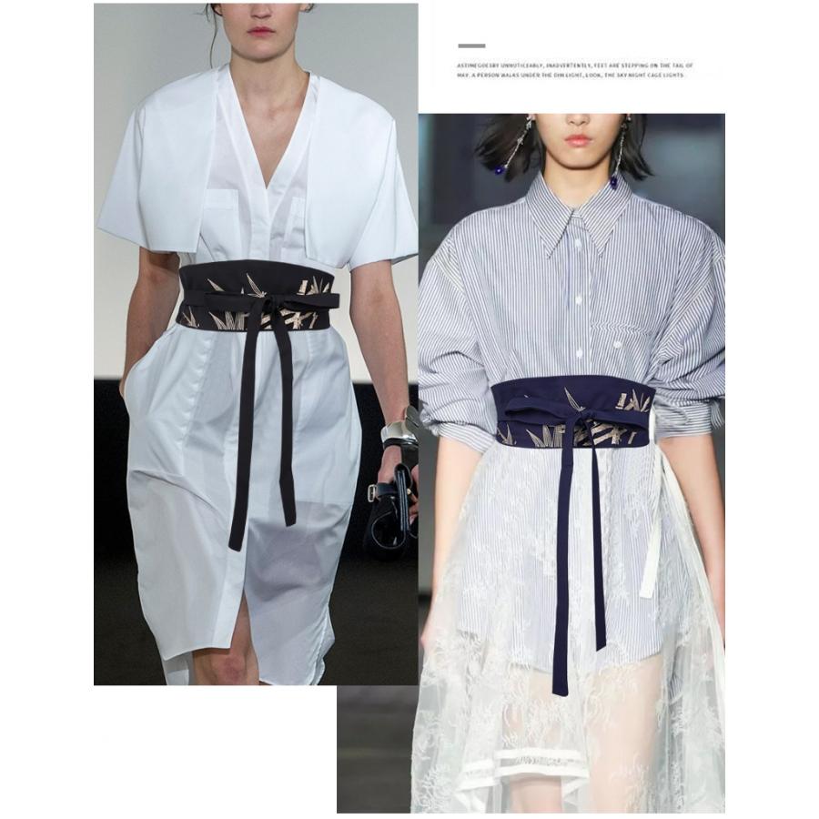 ベルト レディース 太い 大人 リボンベルト サッシュベルト 刺繍