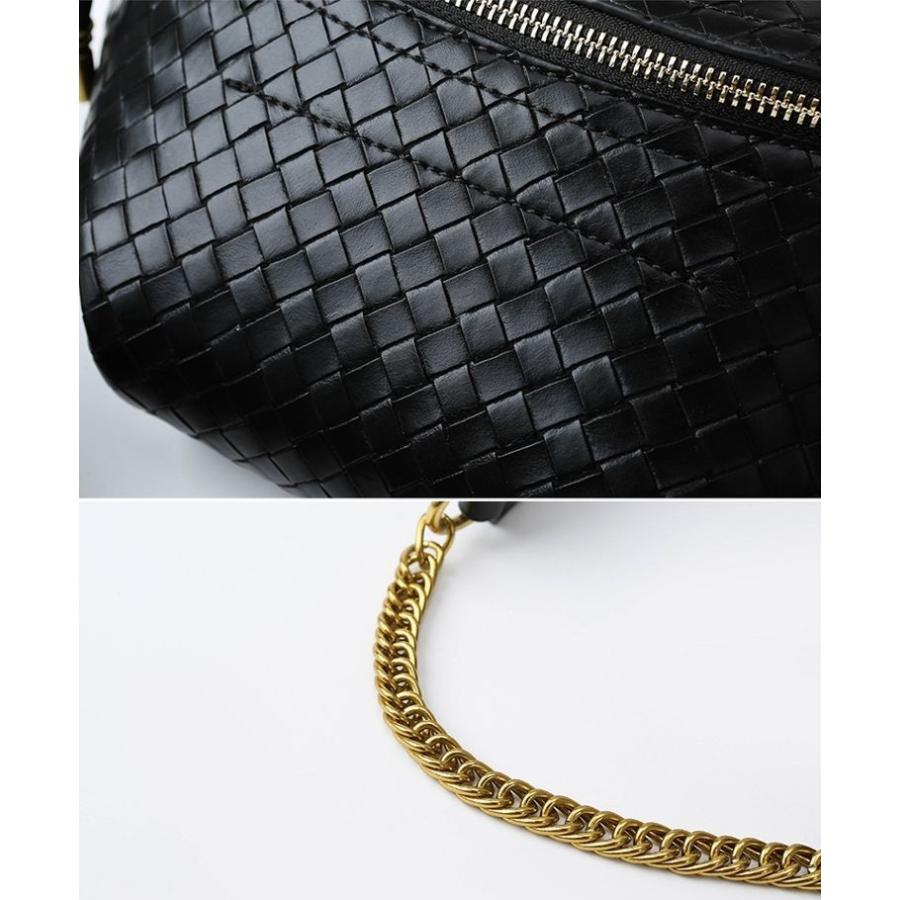 ブラック編み込み ボディーバッグ Unisex Leather braided tote shoulder crossbody bag ユニセックス
