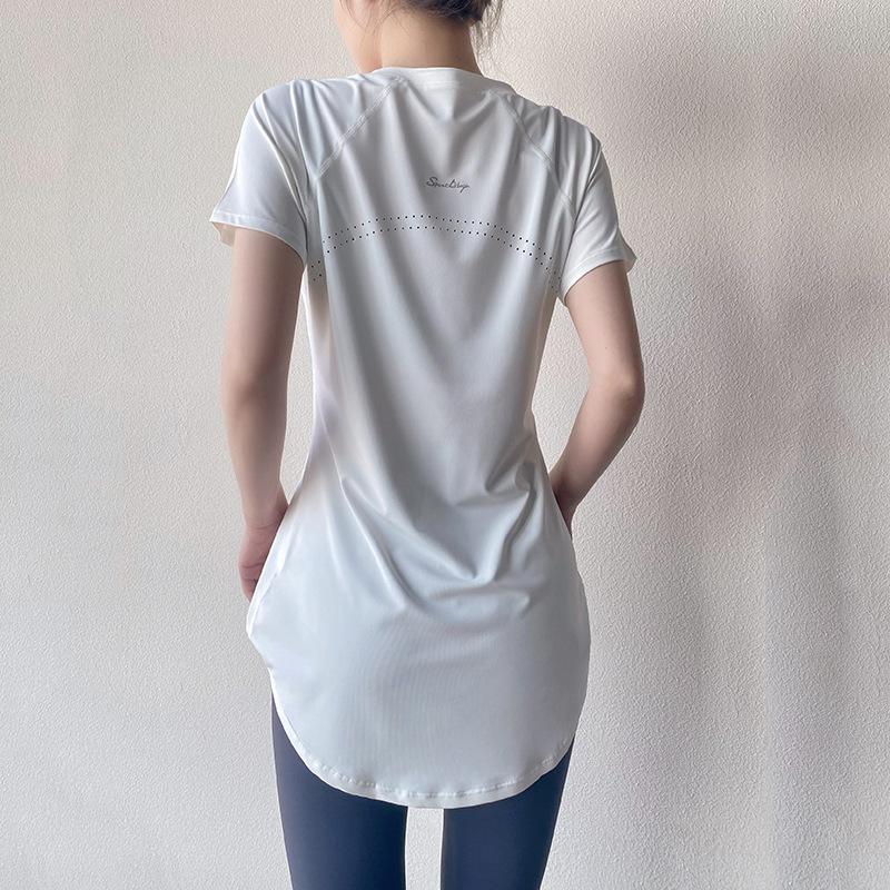 ヨガウェア トップス ロング丈 半袖 ヨガTシャツ 体型カバー