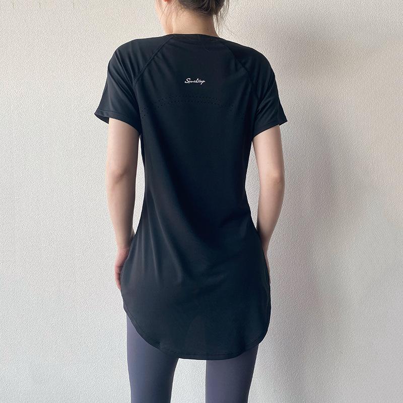 ヨガウェア トップス ロング丈 半袖 ヨガTシャツ 体型カバー