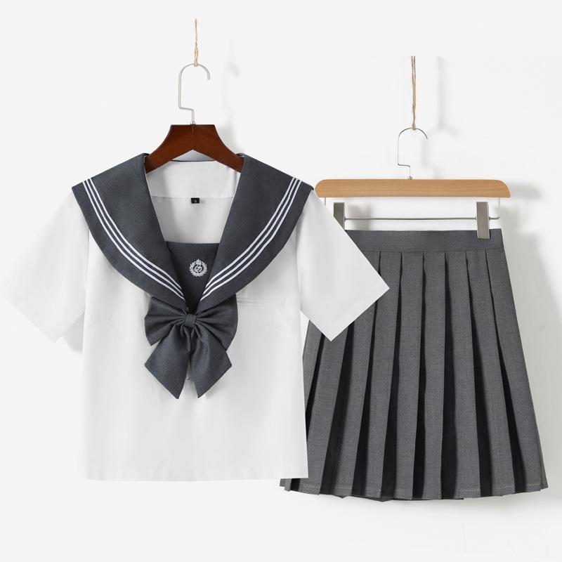 セーラー服 制服 コスプレ学生服 3点セット長袖半袖グレー+白色 女子