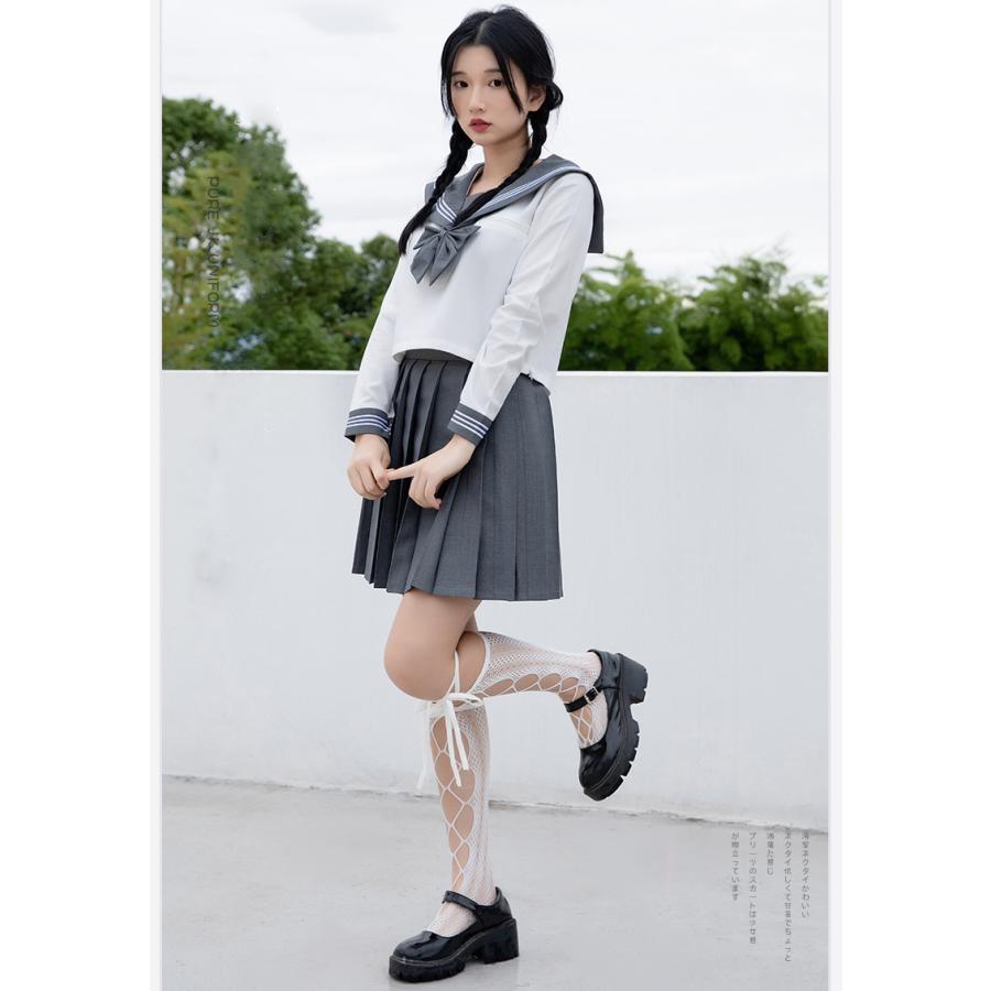 セーラー服 制服 コスプレ学生服 3点セット長袖半袖グレー+白色 女子 