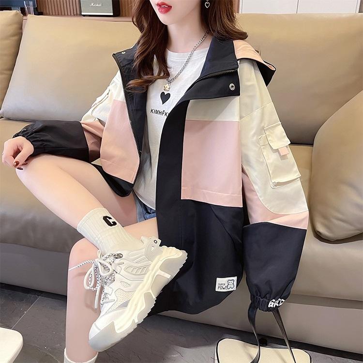 マウンテンパーカー 配色 フード付き おしゃれ 可愛い ゆったり 防風