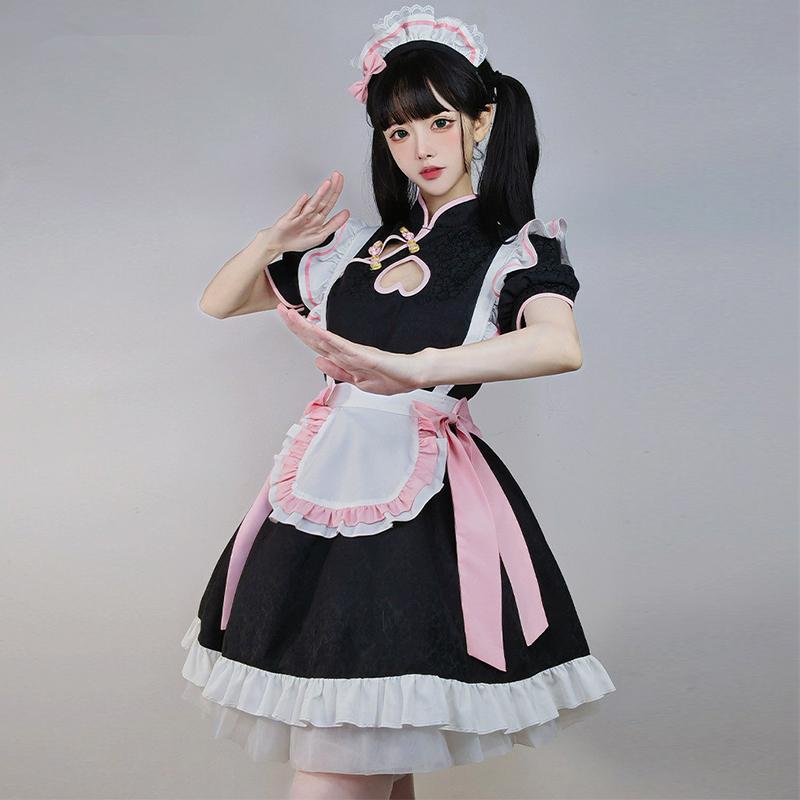 チャイナ メイド服 コスプレ チャイナドレス ワンピース ロリータ 半袖 