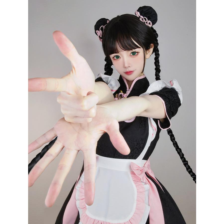 チャイナ メイド服 コスプレ チャイナドレス ワンピース ロリータ 半袖