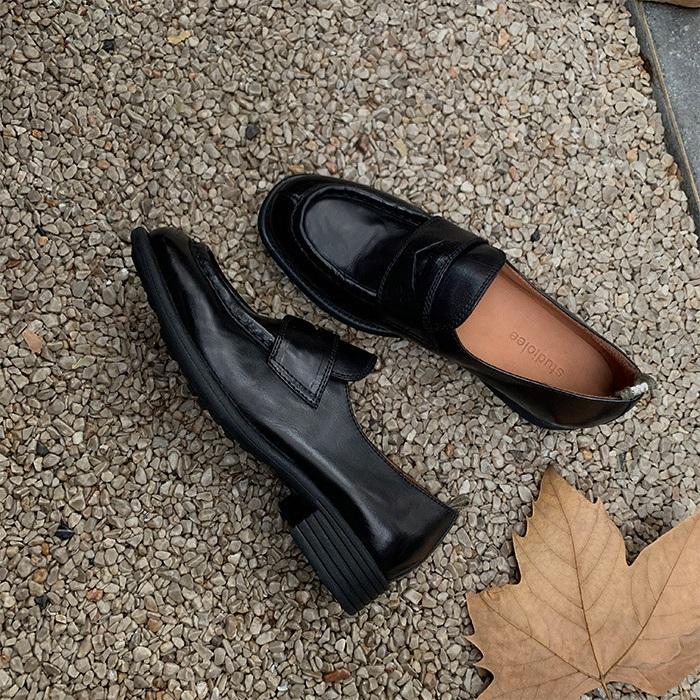 ローファー 履きやすい 本革 靴 レディース ラウンドトゥ 3cmヒール 太