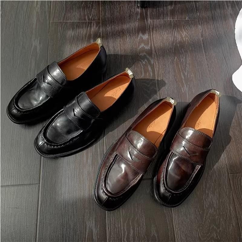 ローファー 履きやすい 本革 靴 レディース ラウンドトゥ 3cmヒール 太