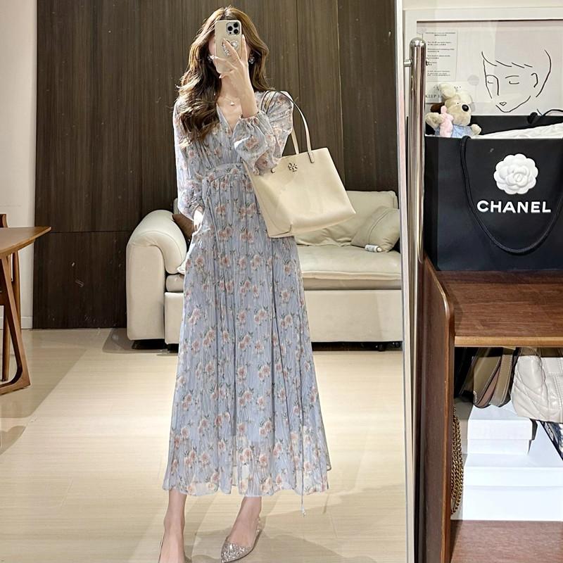 花柄 ロング ワンピース 長袖 レディース シフォン マキシ