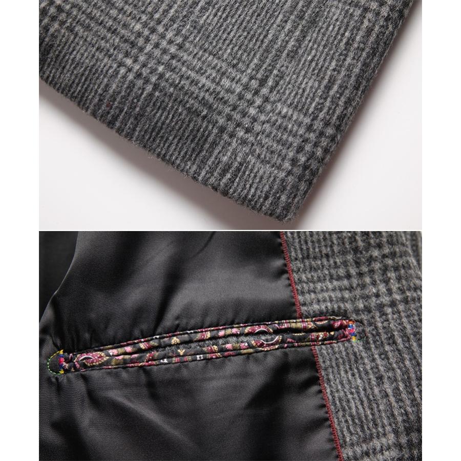 未使用　TOUJOURS グレー チェック　テーラードジャケット　日本製　ウール テーラードジャケット メンズ ブレザー ジャケット ウール混 グレン