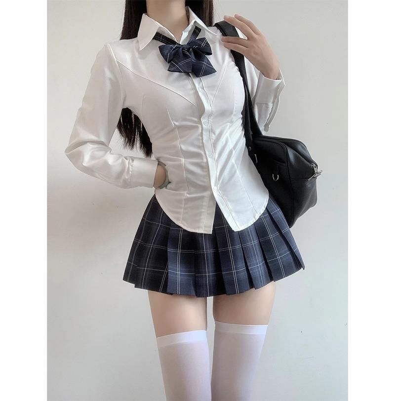 スクールシャツ 女子 長袖 角襟 ワイシャツ 学生服 ブラウス 制服