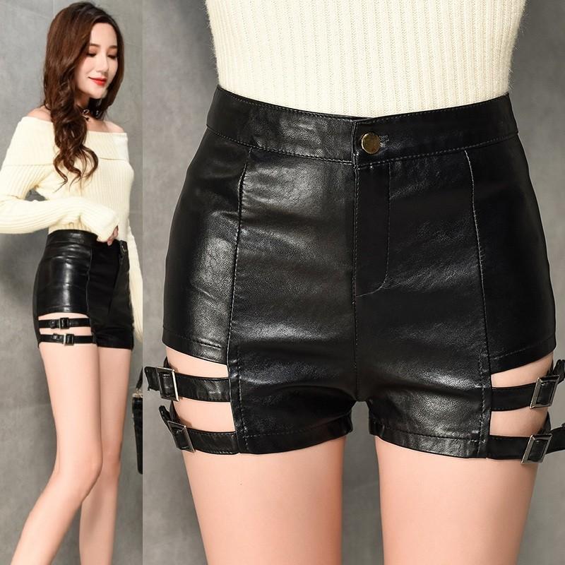 セクシー ダンス衣装 フェイクレザー ショートパンツ ハイウエスト