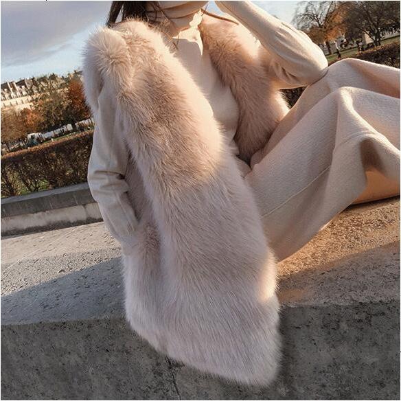 フェイクファーベスト ロングジレ きれいめ 大人 ボリューム