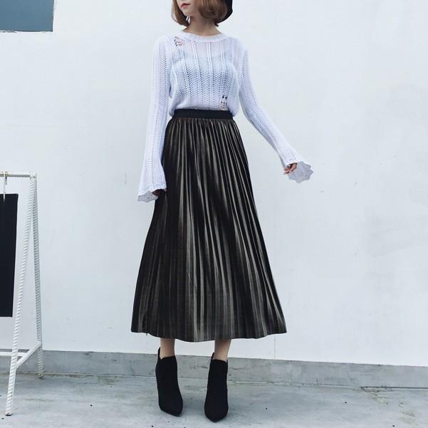 マキシ丈スカート Aライン 冬 プリーツスカート レディース ロング丈