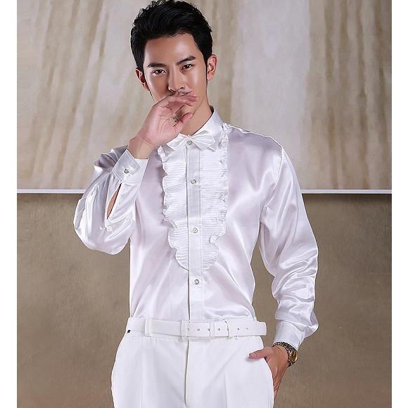 サテンシャツ メンズ 社交ダンス 衣装 ドレスシャツ フリル メンズ 無地 光沢 長袖 ワイシャツ派手 おしゃれ ステージ ダンス衣装 発表会 結婚式 Juy 4287 イセンストア 通販 Yahoo ショッピング