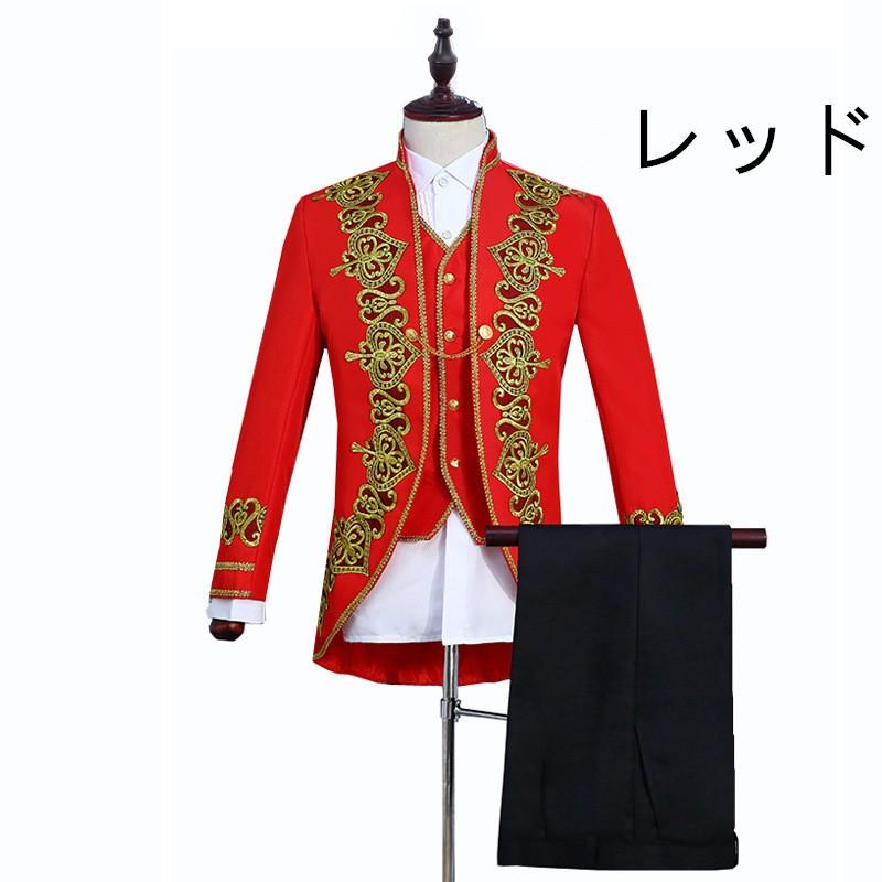 【希少】スリーピース　薔薇柄　ジャケット　パンツ　ベスト　舞台着　演出服　演奏会 男性用 舞台 ステージ衣装 3点セット ジャケット+パンツ＋ベスト 演劇