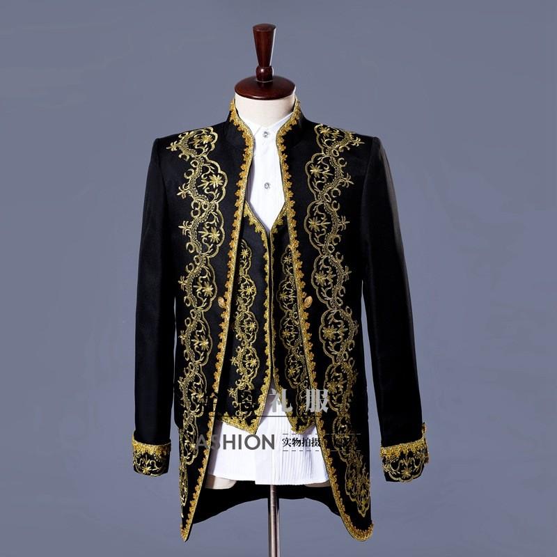 メンズ ヨーロッパ礼服 ラメ刺繍柄 宮廷服 男性スーツ ジャケット+ベスト+ズボン３点セット コスチューム コスプレ衣装 ライブ衣装 演劇 オペラ 声楽 演出服_5