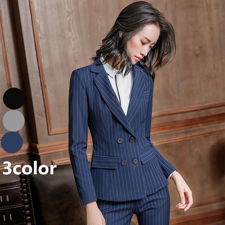 スリム スーツジャケット ダブルボタン テーラードジャケット トップス スーツコート ｏｌ通勤 アウター オフィス フォマールジャケット ストライプ柄 女性 Juy 4509 イセンストア 通販 Yahoo ショッピング